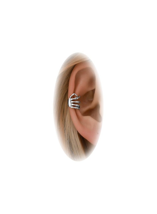 DOLLESS Halloween Skeleton Hand Ear Cuffs Gothic Skull Finger Ear Cuffs Clip Earrings for Women Halloween Theme Party (Silver) - Image 1